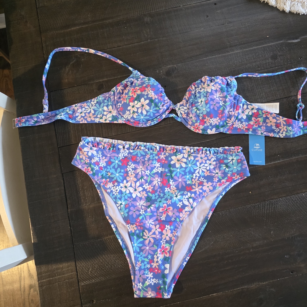 Cupshe Floral Bikini - Blue and Pink